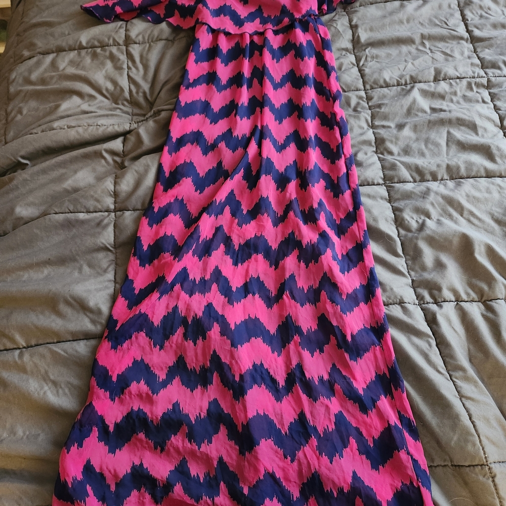 Pink and Blue Zigzag Maxi Dress
